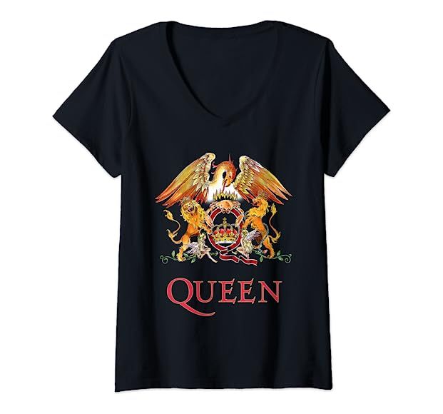 Womens Queen Official Classic Crest V-Neck T-Shirt | Amazon (US)