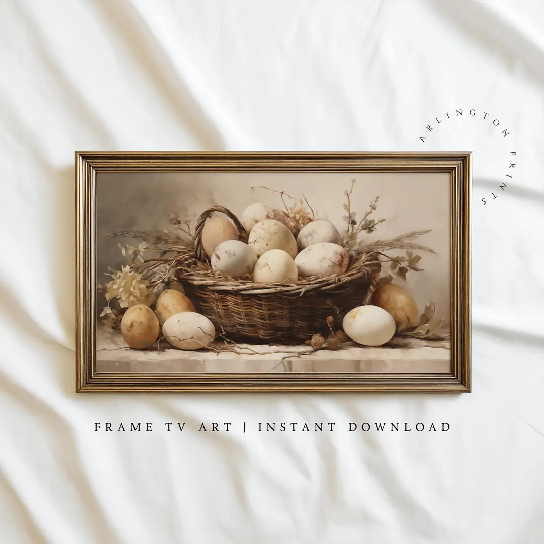 Easter Samsung Frame TV Art, Easter Egg Basket Painting, Countryside Frame TV Art, Farmhouse Art,... | Etsy (US)