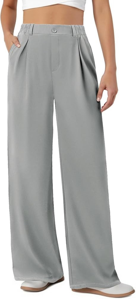 Womens Dress Pants Wide Leg Stretchy Work Pants with Pockets Elastic Waist Pleated Front Business... | Amazon (US)