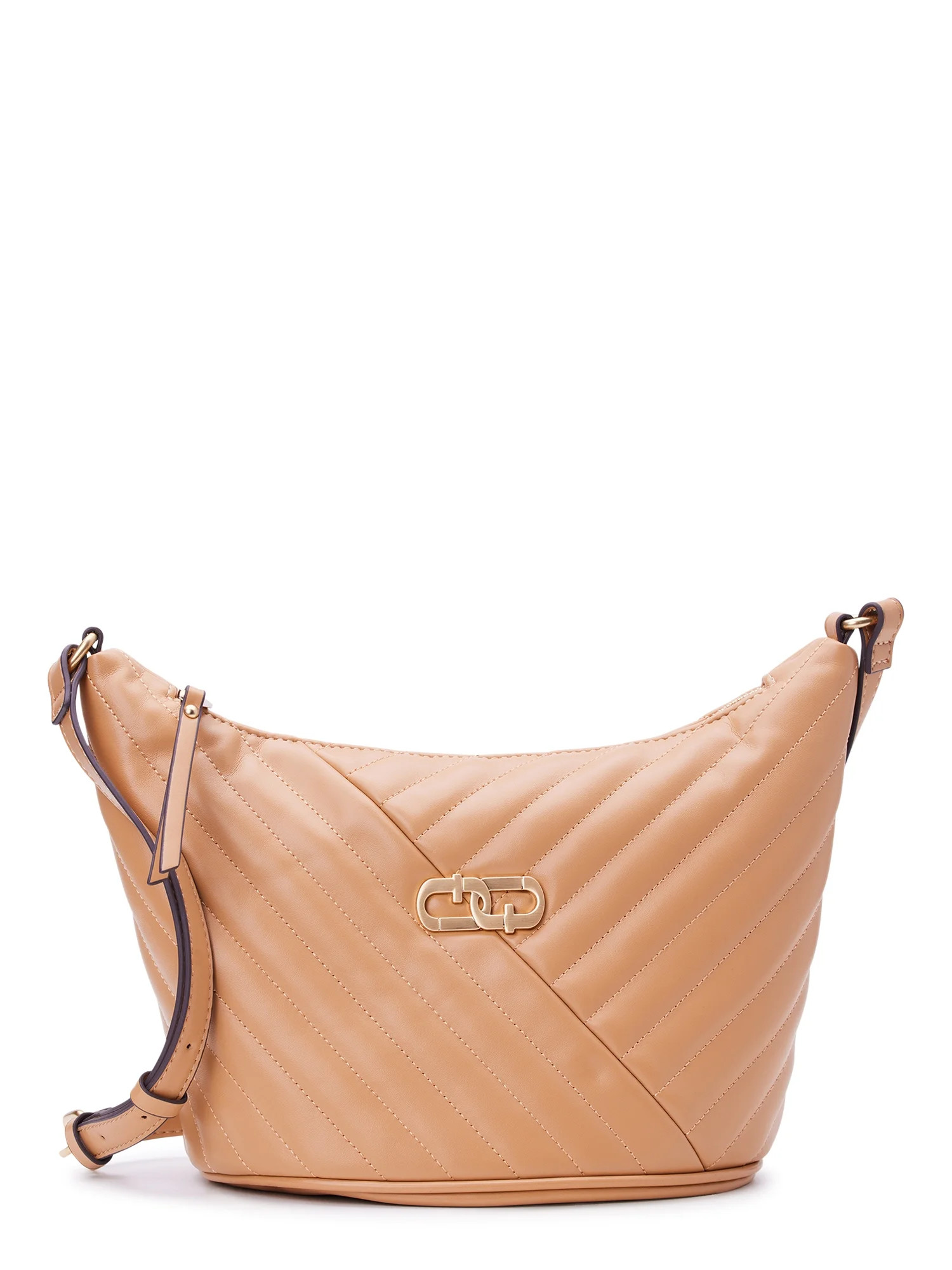 Time and Tru Women's Hazel Quilted Faux Leather Crossbody Bag, Beige | Walmart (US)