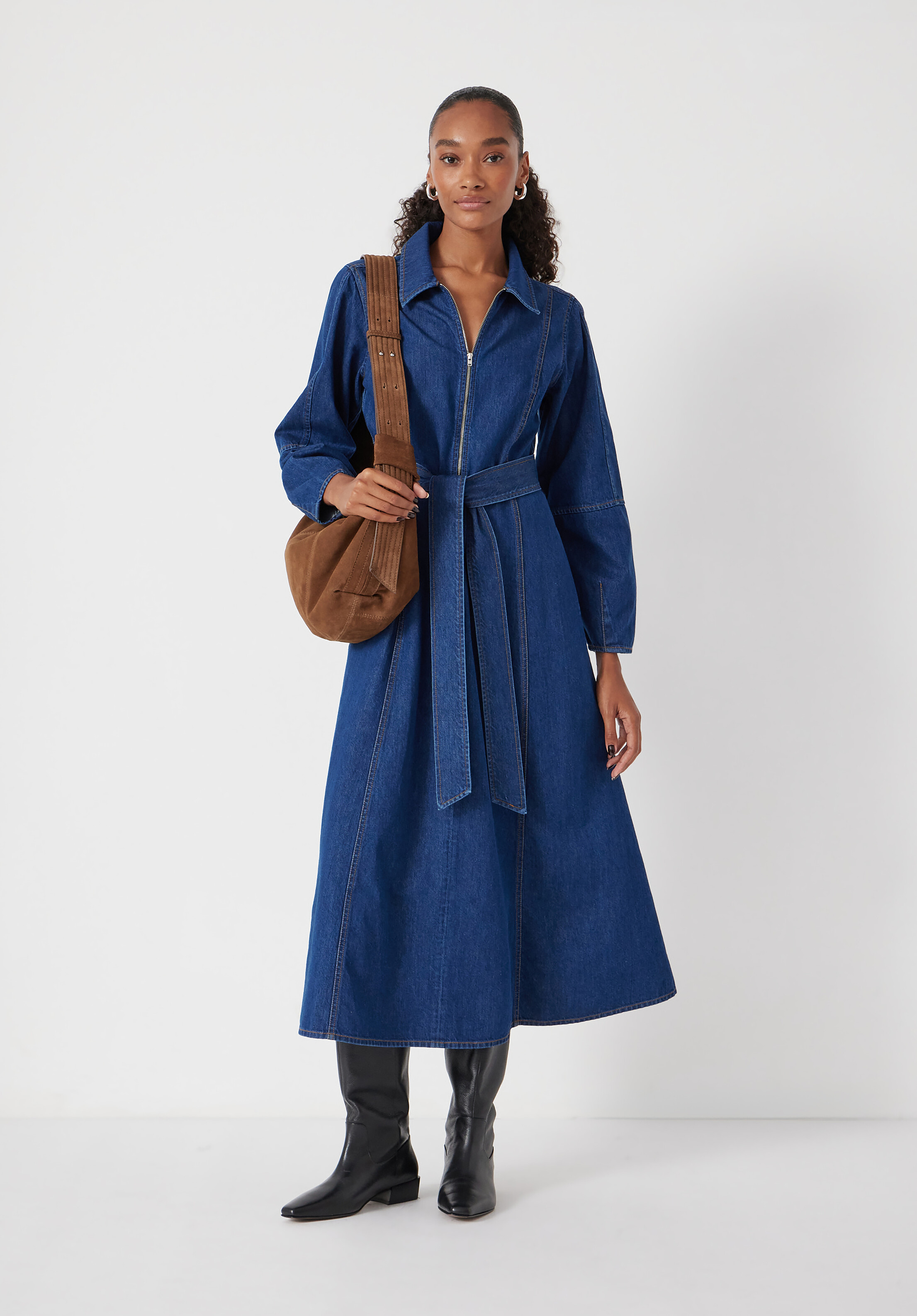 Long Sleeve Denim Tie Waist Dress | Hush UK