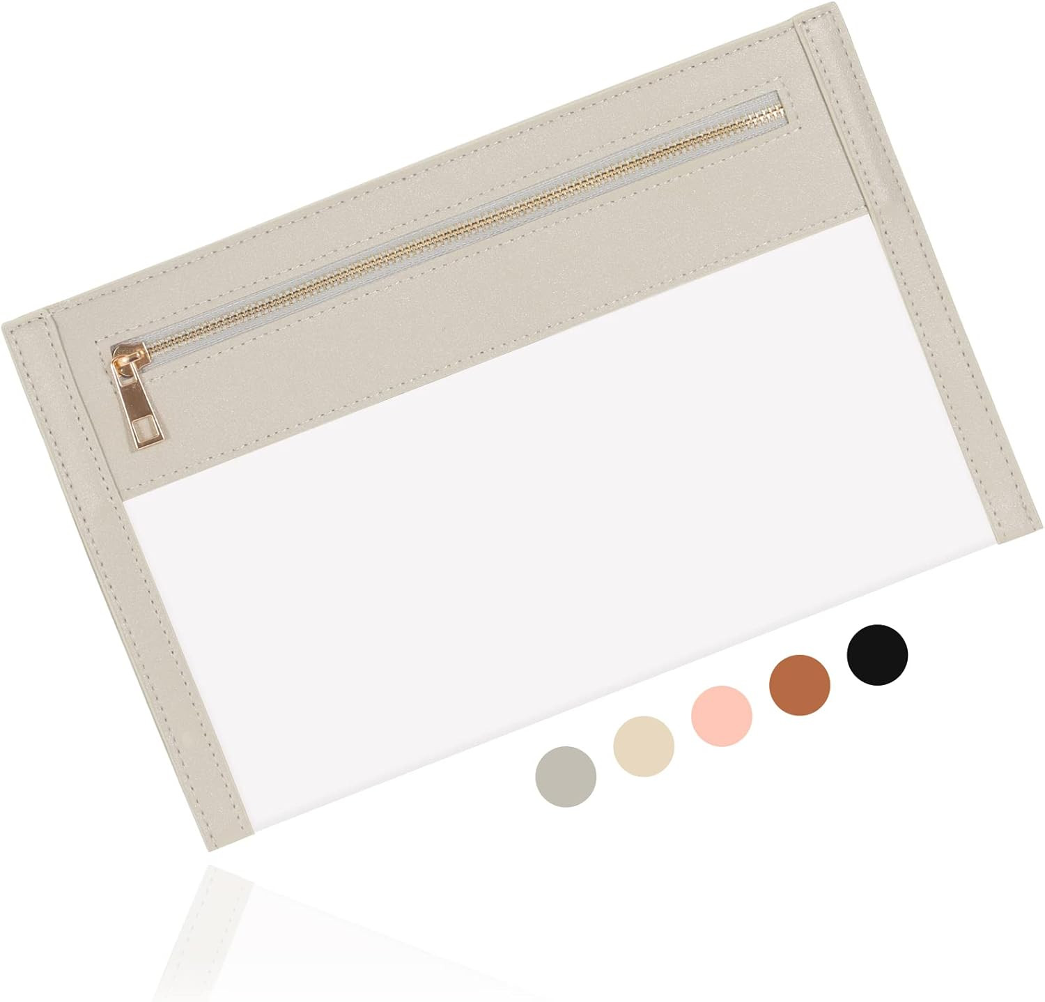 Clear Makeup Bag Leather Cosmetic Bag Make Up Pouch, TSA Approved Toiletry Bag Clear Waterproof T... | Amazon (US)