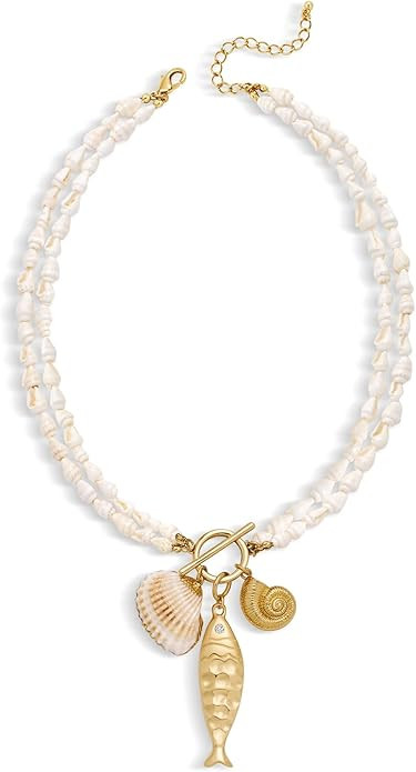 Fish Necklace for Women Chunky Beach Seashell Fish Pendant Necklace Summer Boho Fish Charm Layere... | Amazon (US)