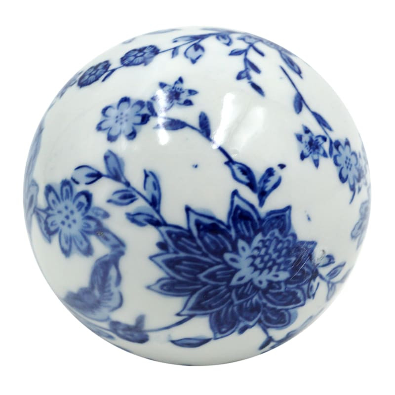 Blue & White Floral Porcelain Sphere, 3" | At Home