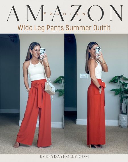 Summer outfit idea - 💥Save 10% on Wide leg palazzo pants with pockets, tie front size S in red. viral cropped tank with built in bra, bra tank top,small in beige - TTS. 💥Save 10% on My favorite two strap heels clear TTS | May best seller, fashion favorite, trending fashion, summer purse, rattan purse rope strap white tassle #womensfashion #vacationoutfit #resortwear

#LTKSaleAlert #LTKFindsUnder50 #LTKOver40
