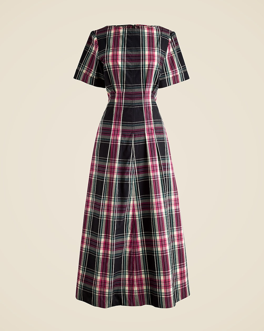 Short-sleeve midi dress in tartan cotton blend | J. Crew US