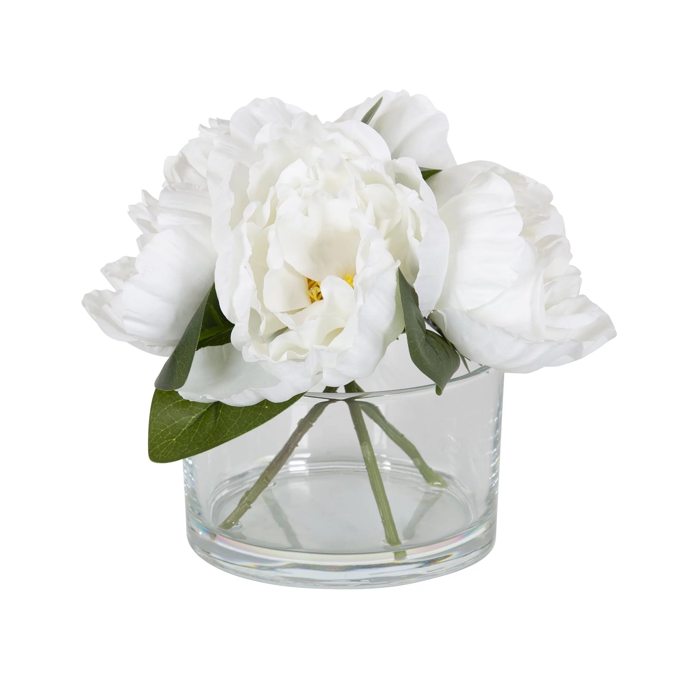 Better Homes & Gardens 7" Artificial White Peony Flowers in Round Glass Vase - Walmart.com | Walmart (US)