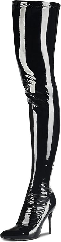 Women's Patent Leather PU Thigh High Boots Pointy Toe Side Zippe Fashion Comfy Sexy Stiletto High... | Amazon (US)