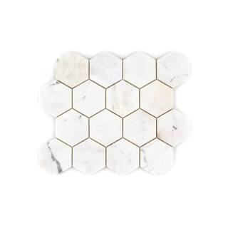 Repose White 10.125 in. x 11.75 in. Hexagon Honed Marble Wall and Floor Mosaic Tile (12.39 sq. ft... | The Home Depot