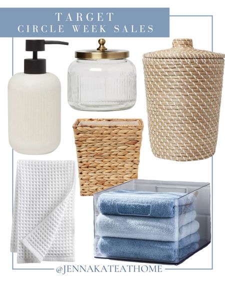 Don’t miss all the sales for target Circle week. Grab these bathroom home decor items, including soap dispenser, glass containers, waffle towels, plastic organizer bins, and wicker baskets. Coastal style home decor, target sale.

#LTKxTarget #LTKhome #LTKfamily