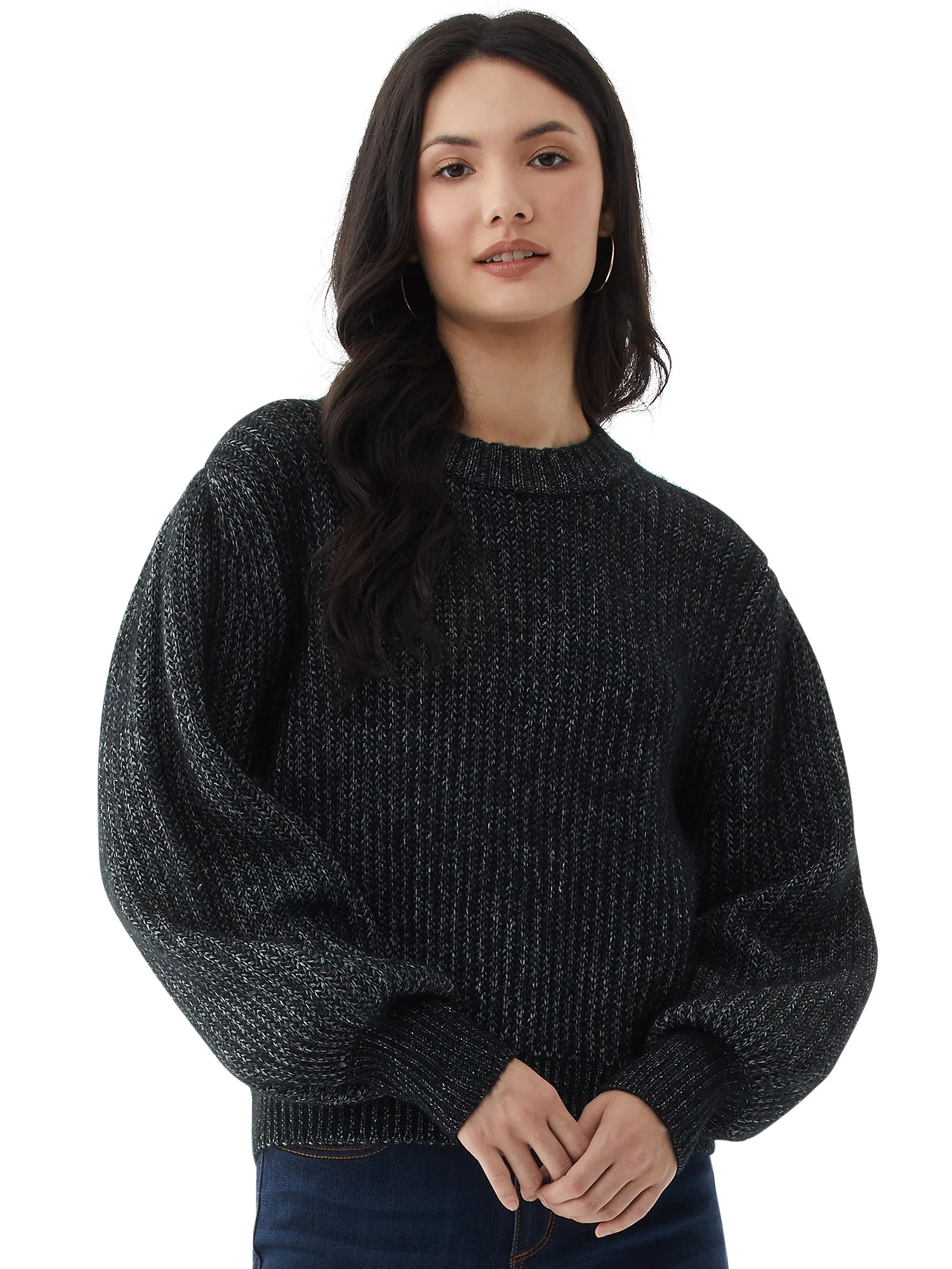 Scoop Women’s Cropped Balloon Sleeve Sweater | Walmart (US)