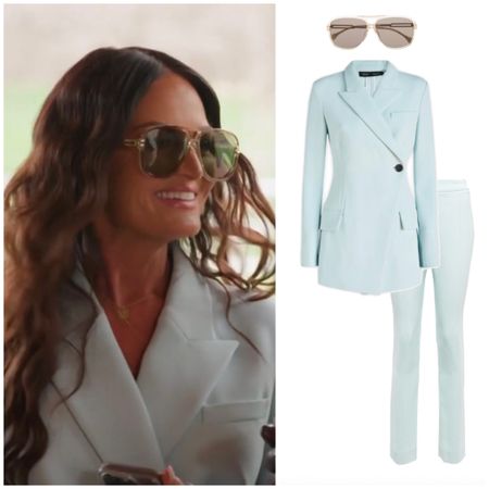 Lisa Barlow’s Light Blue Suit and Aviator Sunglasses 