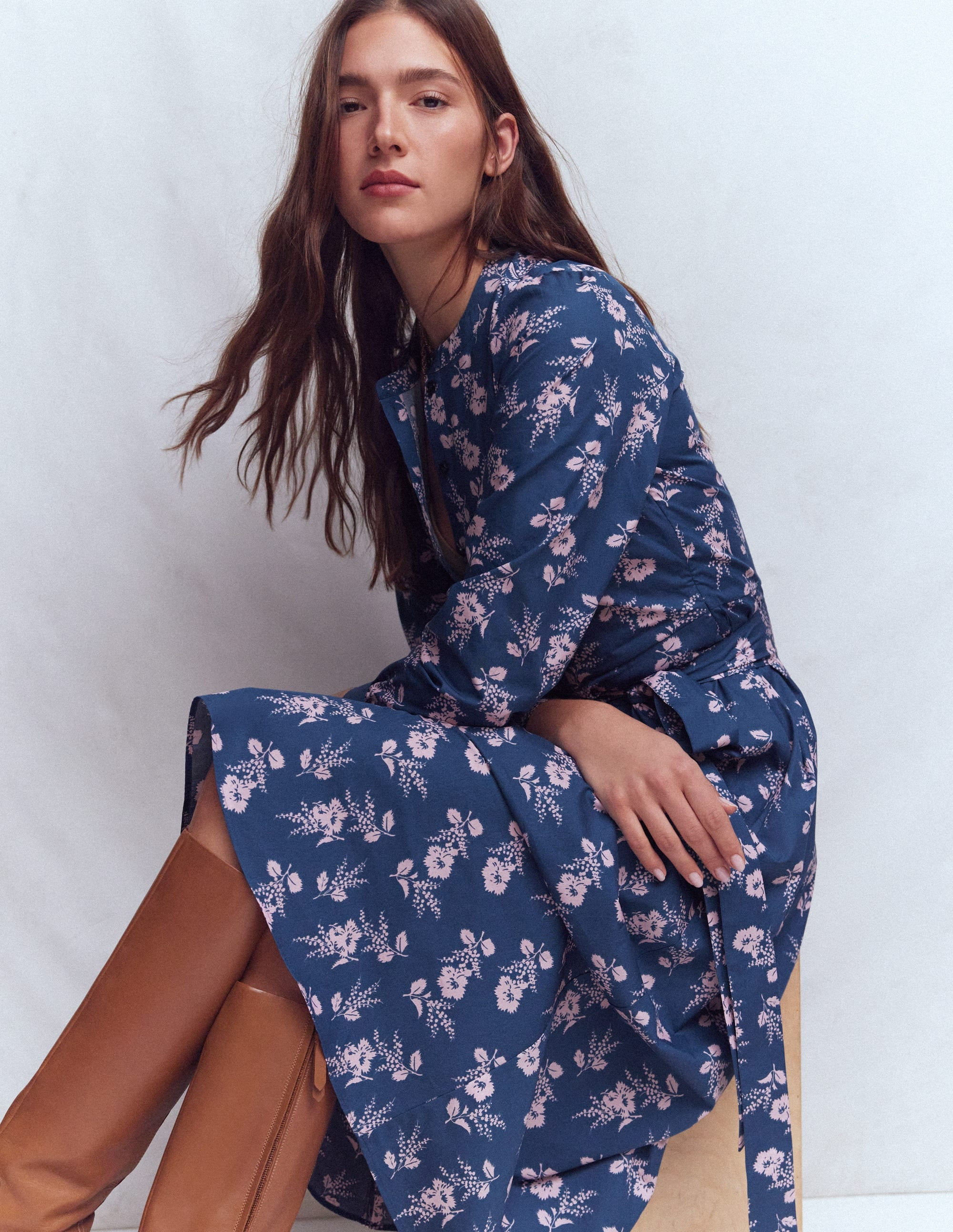 Ava Cotton Midi Dress-Denim Blue, Blossomy Sprig | Boden (US)