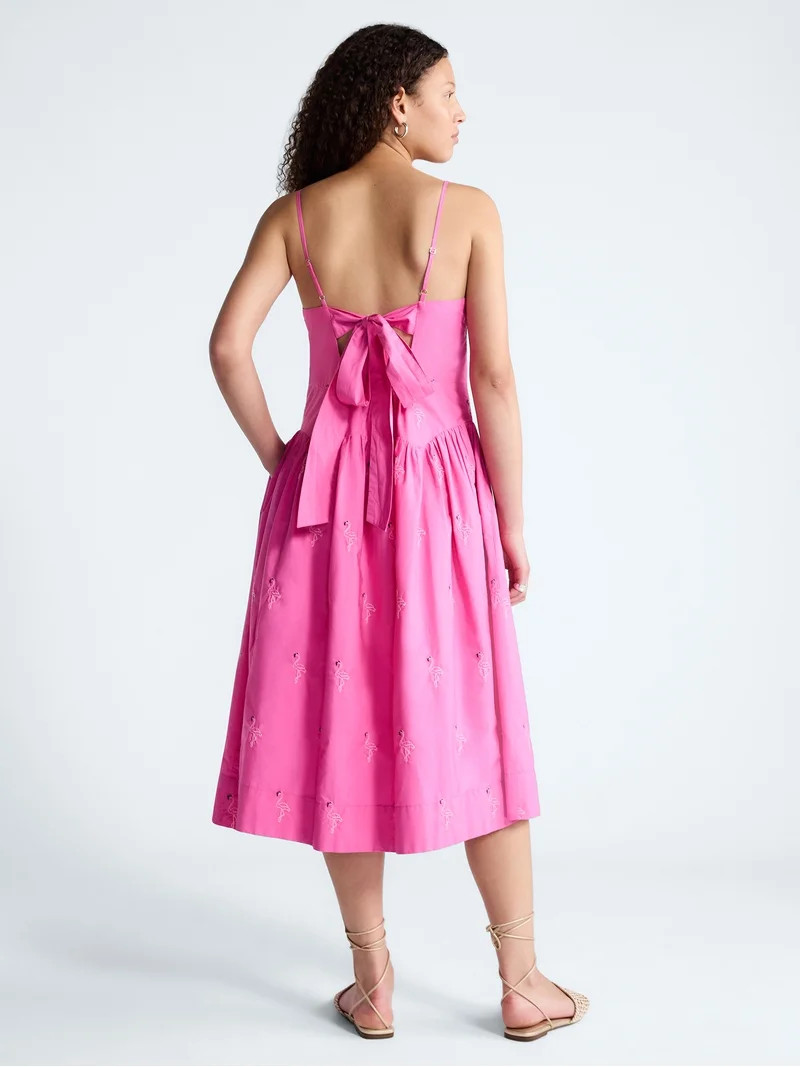Free Assembly Women's and Women\u2019s Plus Tie Back Cotton Midi Dress with Drop Waist, Sizes XS-... | Walmart (US)