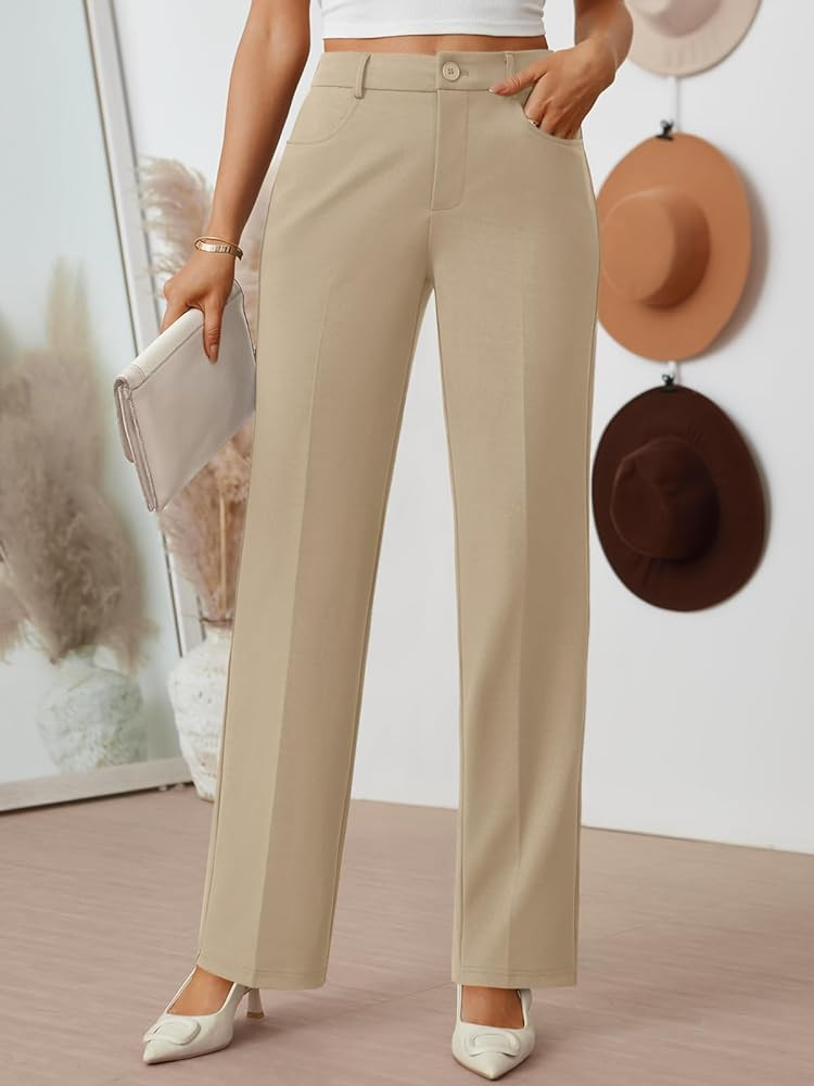 LILLUSORY Women Straight Leg Dress Pants High Waisted Business Casual Work Trousers with Pockets | Amazon (US)