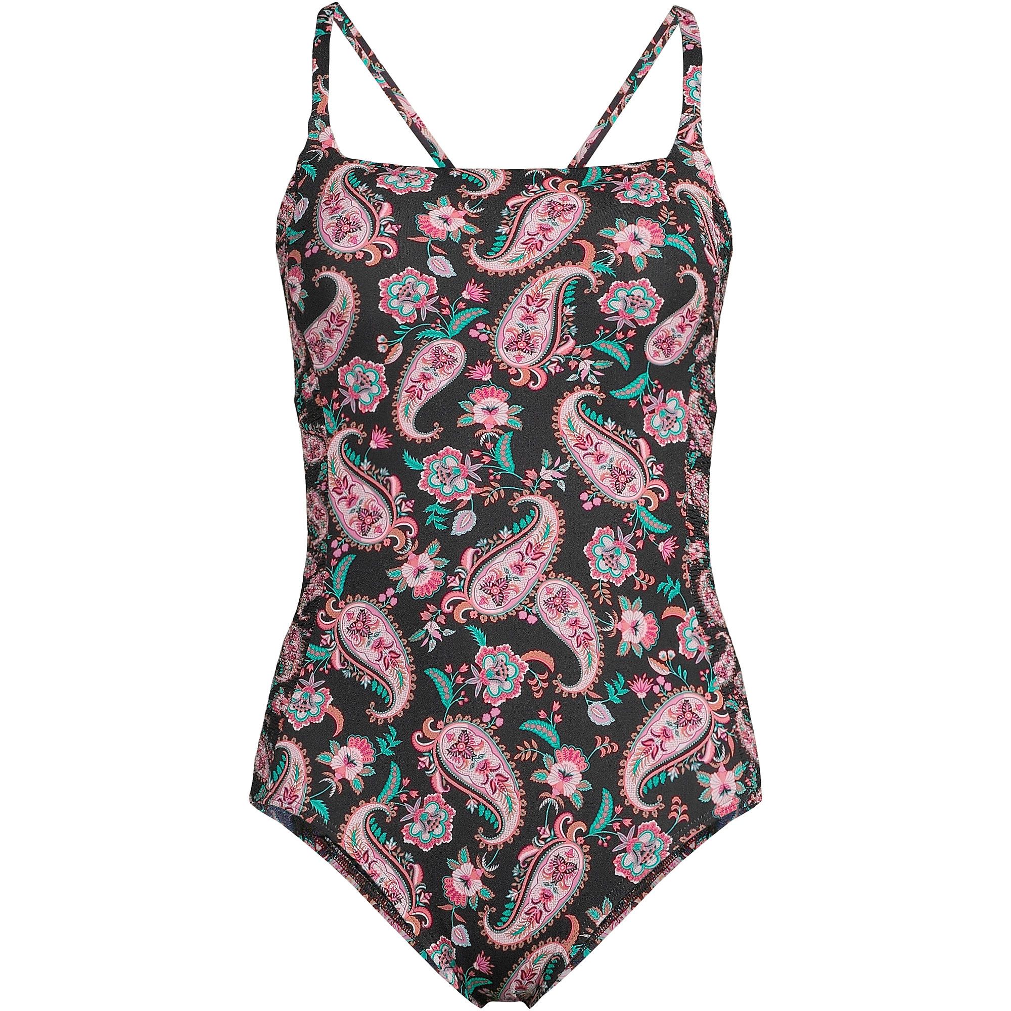 Women's Chlorine Resistant Smocked Square Neck One Piece Swimsuit with Adjustable Straps | Lands' End (US)