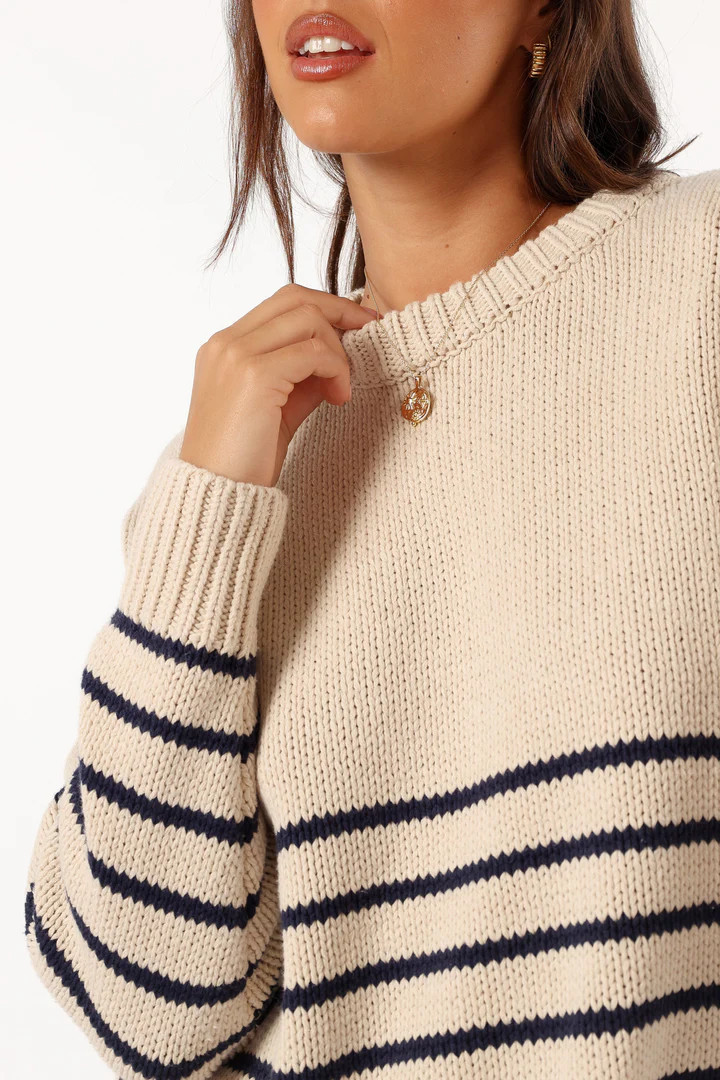 Tenzie Stripe Knit Sweater - Natural Navy | Petal & Pup (US)