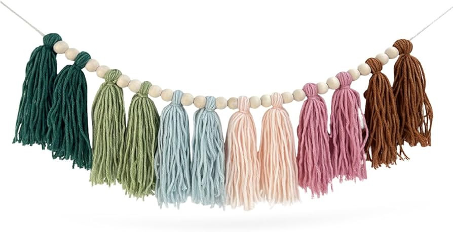Rainbow Boho Tassel Garland with Wood Beads Colorful Wall Hanging Garland Party Baby Shower Decor... | Amazon (US)