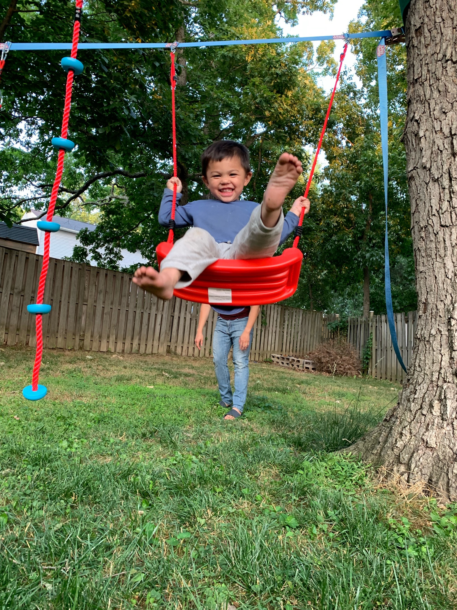 Paco celebrated Father’s Day by installing this for the boys…if that doesn’t sum things up! 😘🫶🏼

If you have good trees in your yard this is a really fun option. We bought the 110’ but it was total overkill - would have been just fine with the 80’. Maybe measure before ordering 😉

kids double slack line obstacle course swing 

#LTKhome #LTKfamily #LTKkids