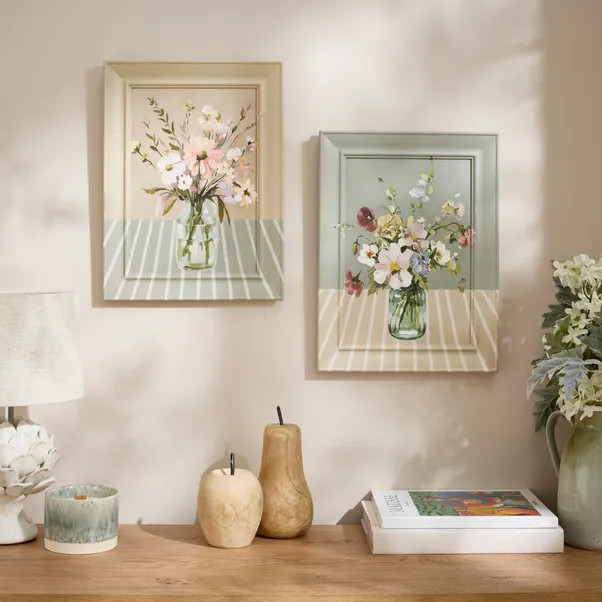 Set Of 2 Floral Handpainted Wall Art | Dunelm