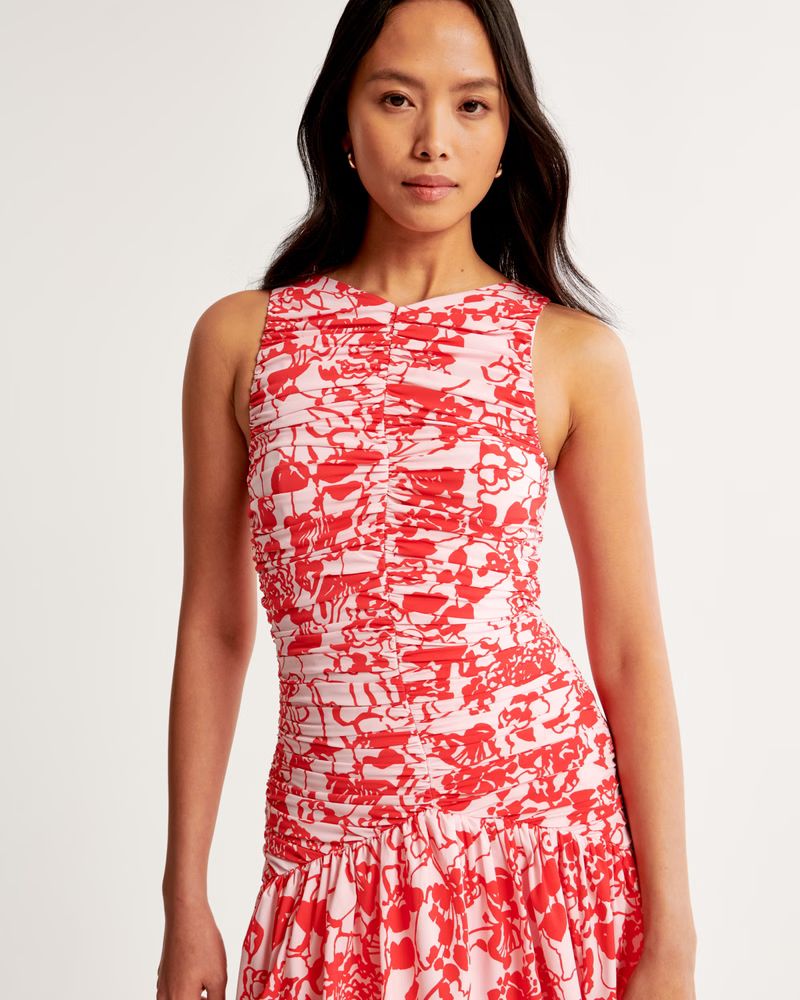 High Neck Ruched Tiered Gown | Abercrombie & Fitch (US)