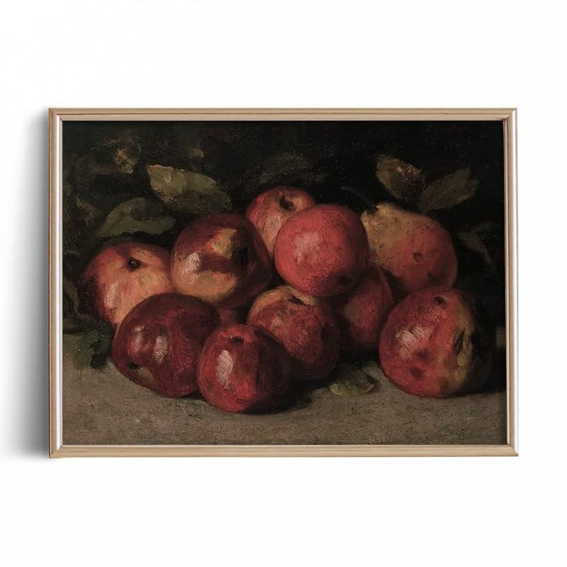 Farmhouse Still Life Picture Living Room - Rustic Vintage Decor for Bedroom - Red Fruit Apple Moo... | Amazon (US)