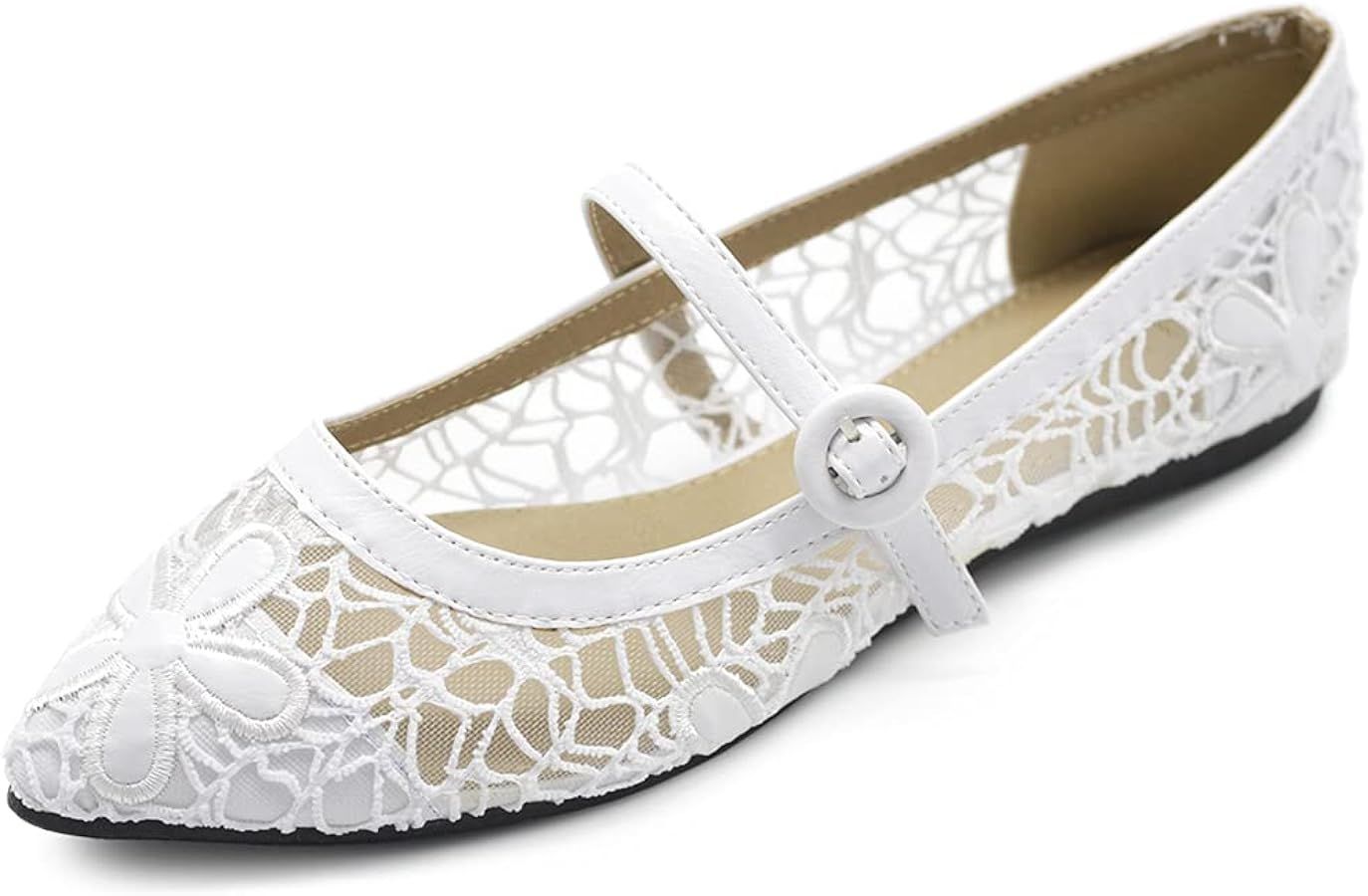 Ollio Women's Shoes Mary Jane Lace Breathable Comfort Ballet Flats NEW1827 | Amazon (US)