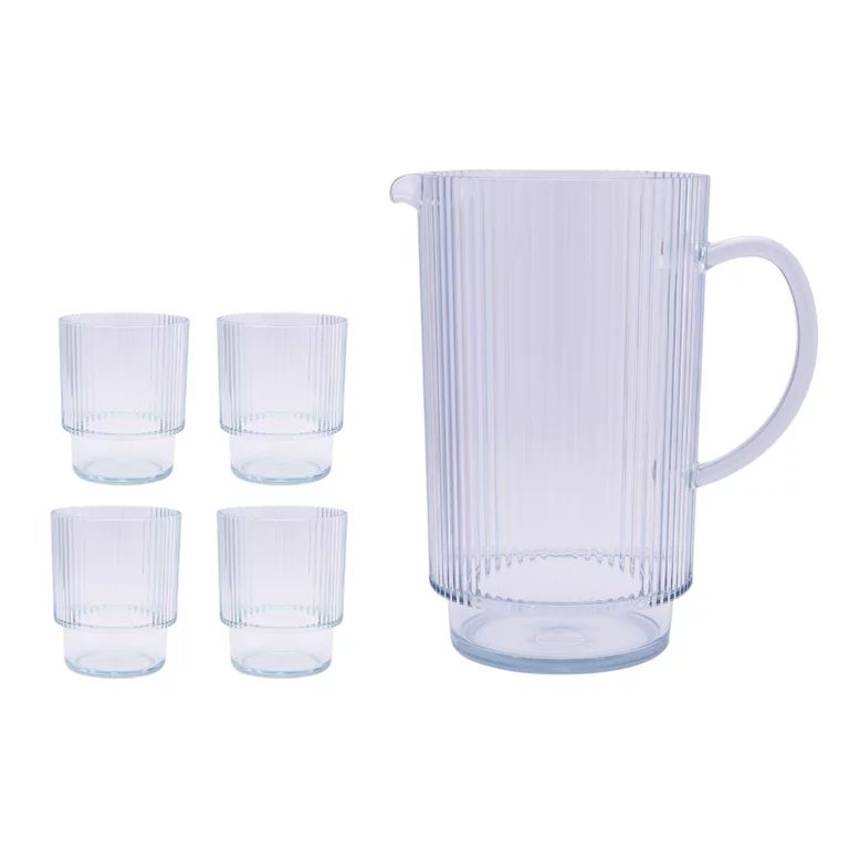 Better Homes & Gardens Sage 2.2-Quart Plastic Ribbed Pitcher Set with Tumblers, 5-Piece | Walmart (US)