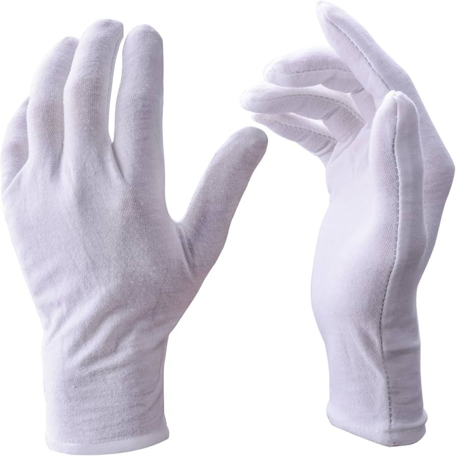 White Gloves, Zealor 12 Pairs Soft Cotton Gloves, Coin Jewelry Silver Inspection Gloves, Stretcha... | Amazon (US)