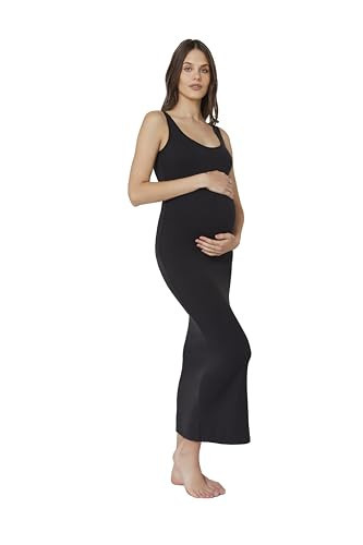 BUMPSUIT Maternity Midi Dress Women Sleeveless Tank Top Soft Pregnancy and Postpartum Dress Stretchable Scoop Neckline with Shoulder Straps Pull On Maxi Black | Amazon (US)