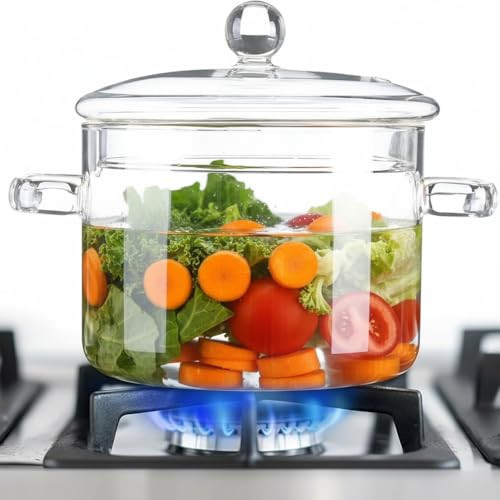 Clear Glass Simmer Pots for Cooking on Stove, Glass Stew Soup Cooking Pot With Lid Kitchen Thickened Stockpot Large Serving Bowl Simmer Pot for Stove (1.9L / 64 OZ) | Amazon (US)
