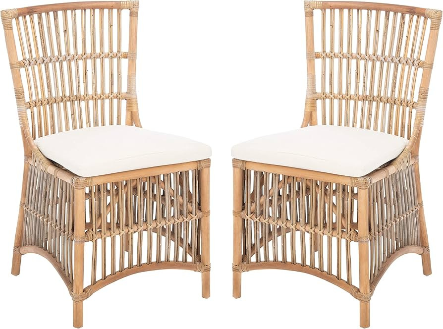 Safavieh Home Collection Erika Rattan Cushion (Set of 2) Accent Chair, Grey White Wash/White | Amazon (US)