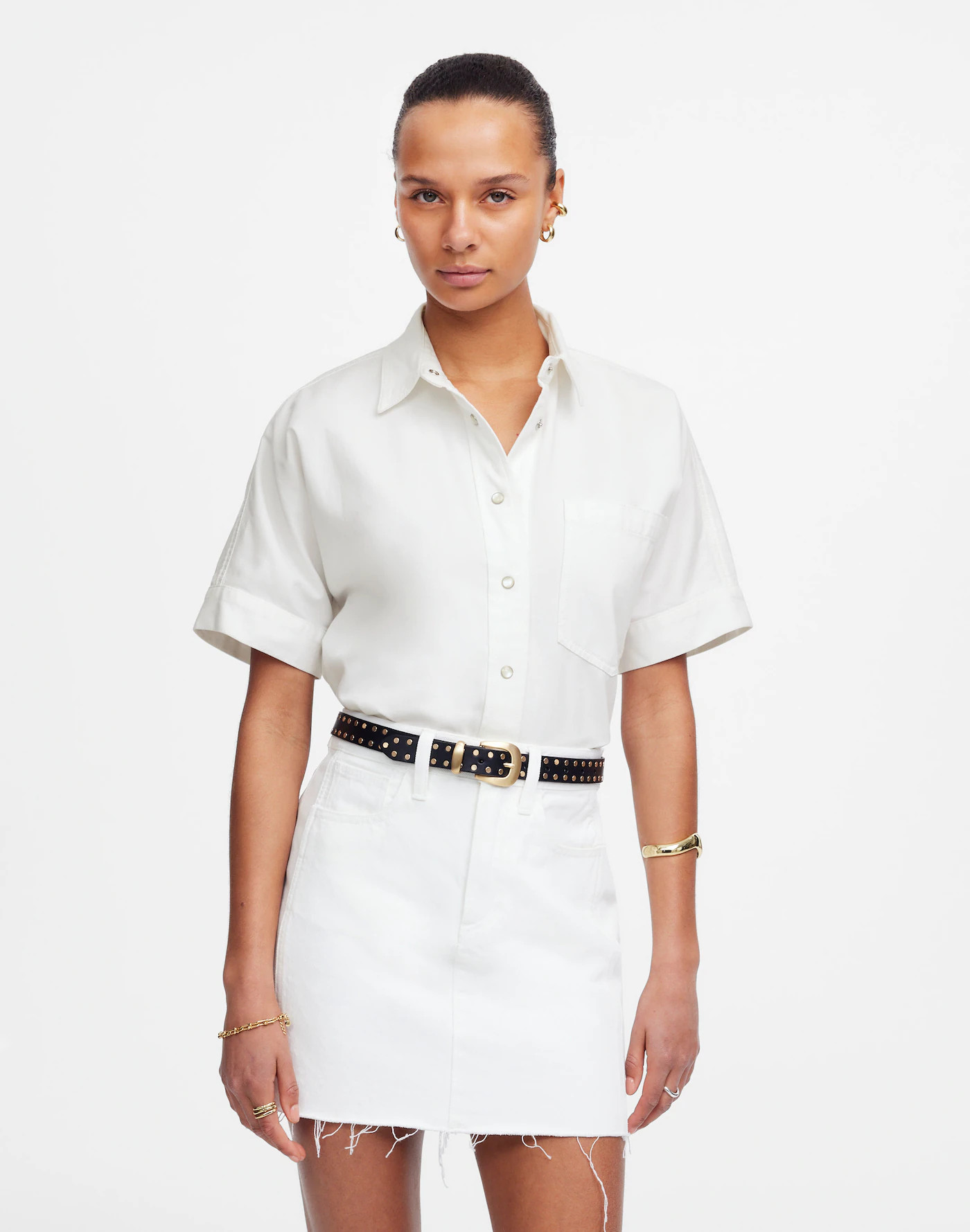 Denim Short-Sleeve Shirt in Pure White | Madewell | Madewell