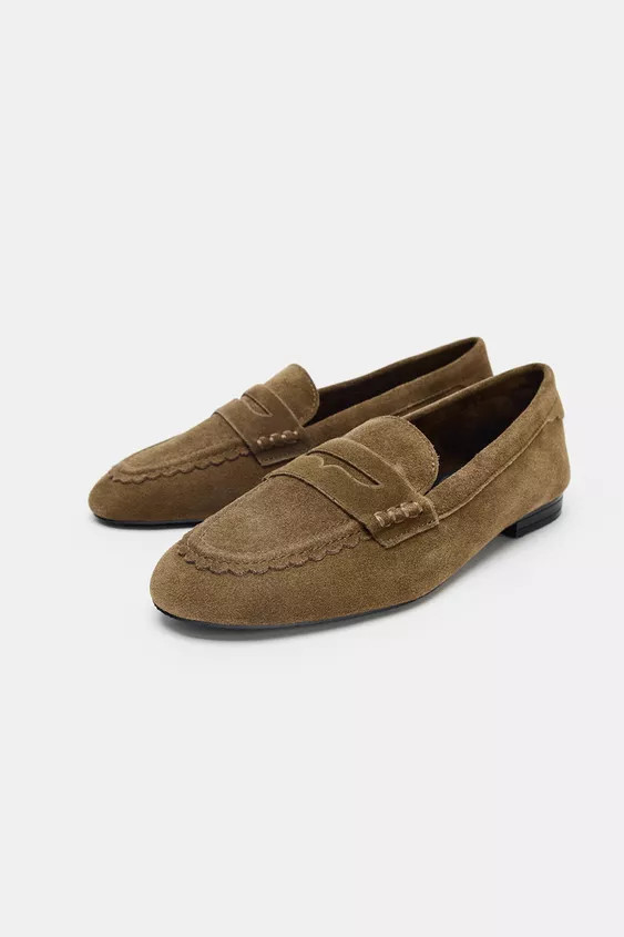 STITCHED SPLIT SUEDE LOAFERS | Zara US