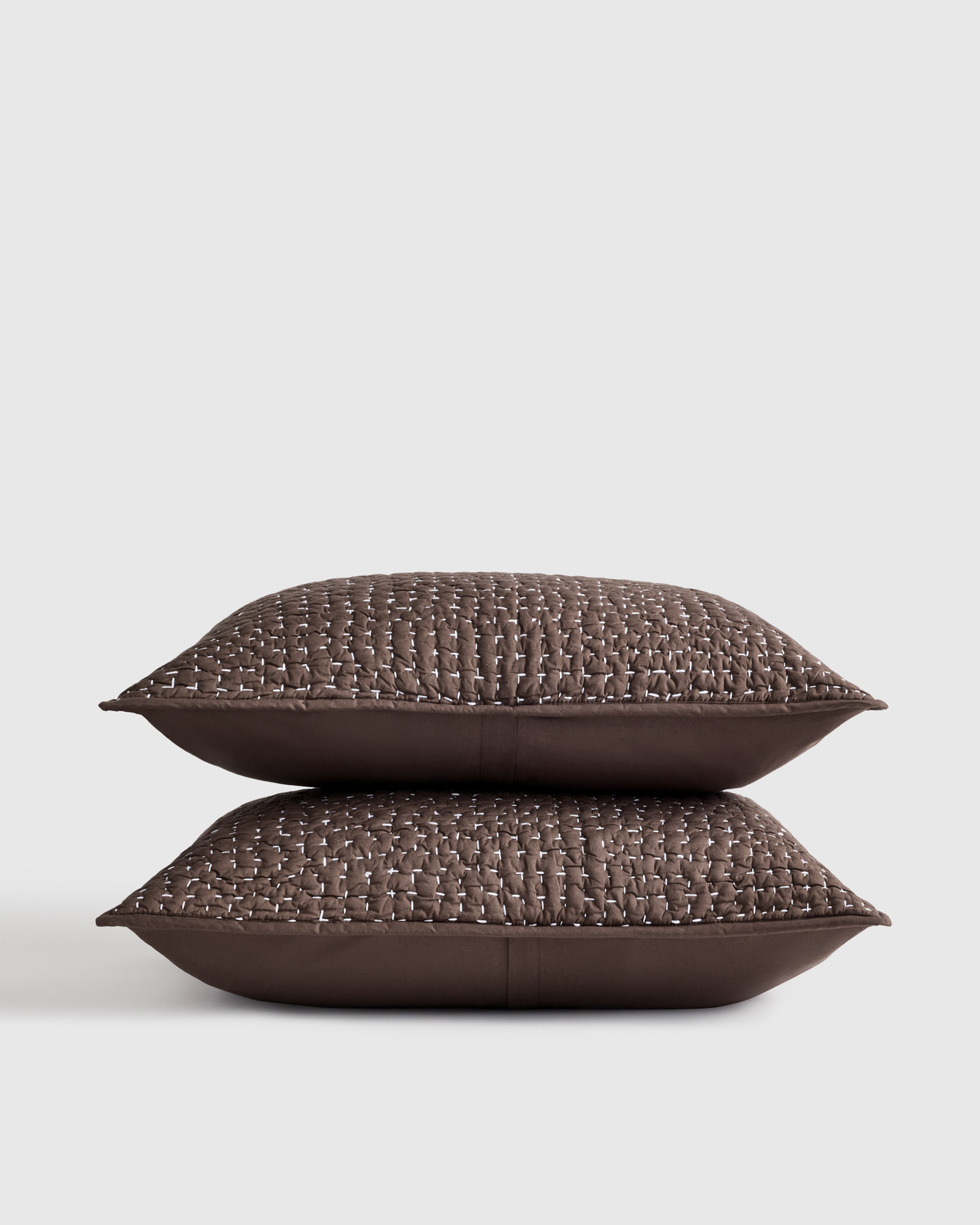 Quince | Hand Stitched Quilted Sham Set in Espresso, Size Standard, Organic Cotton | Quince