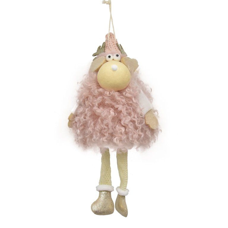 Holiday Time Pink and White Moose with Knitted Hat and Fur Cloth Hanging Accents Jumbo Figurine O... | Walmart (US)