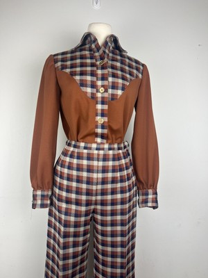 Vintage 1970s Women’s Medium Pantsuit Wide Leg Trousers Western Gingham Disco | eBay US