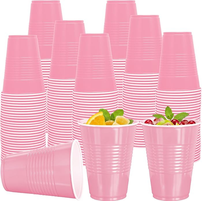 200 Pack Pink Plastic Cups, 16 oz Pink Solo Cups Bulk, Heavy Duty Party Cups for Baby Shower, Bea... | Amazon (US)