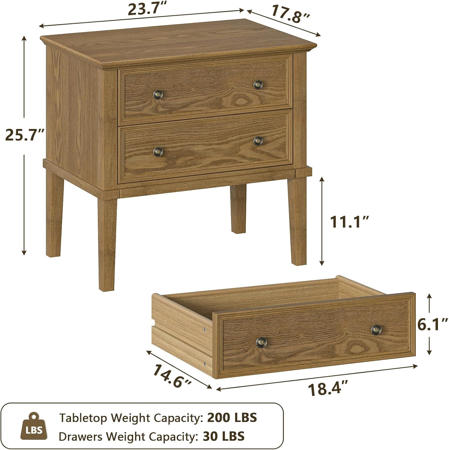 IKENO Solid Wood Nightstand with 2 Drawers, Practical Bed Side Table/Night Stand, End Table with ... | Amazon (US)