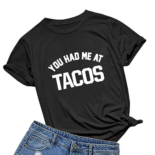 BABEGO Womens You Had Me at Tacos Letters Printed Funny T-Shirt Tops Tees | Amazon (US)