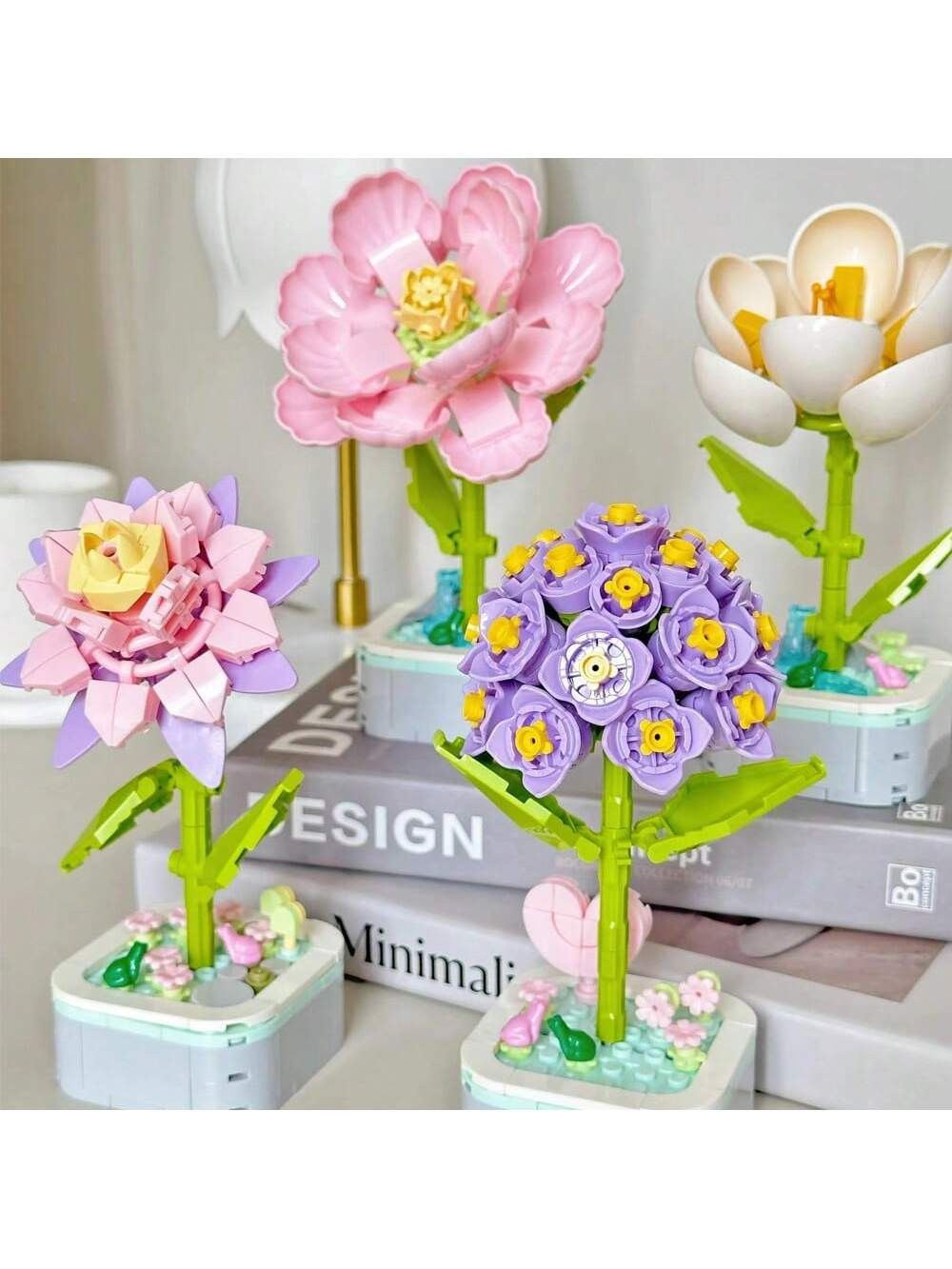 TendenciasSet de bloques de construcción de maceta de flores simuladas, modelos en miniatura de ... | SHEIN