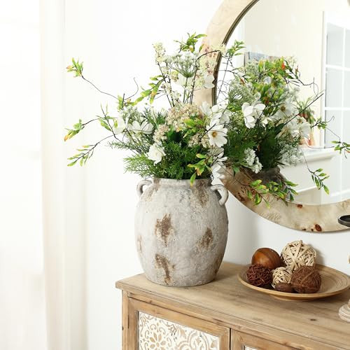 LuxenHome Rustic Ceramic Vase, 11 Inch Tall Mottled Brown and White Terracotta Pottery, Jug Flower Vase with Handles, Large Round Pottry for Living Room Decor Home Decor | Amazon (US)
