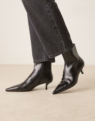 Mango kitten heel pointed ankle boots in black | ASOS (Global)