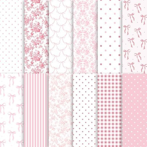 24 Sheets Preppy Pink Bow Scrapbook Paper, Coquette Bow Ribbon and Floral Decorative Craft Paper ... | Amazon (US)