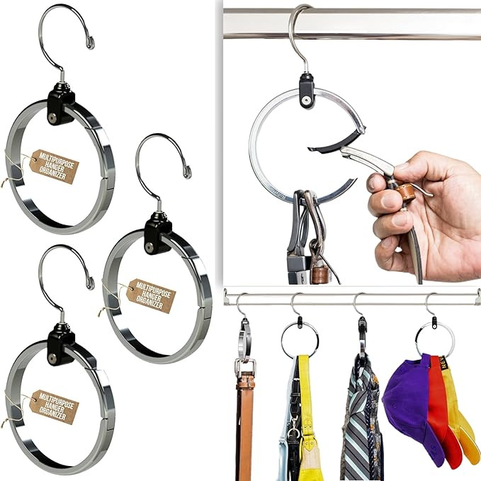 3-Pack Multipurpose Closet Hanger Organize All Your Belts, Sport Hats, Ties, Scarves, Purses, Gar... | Amazon (US)