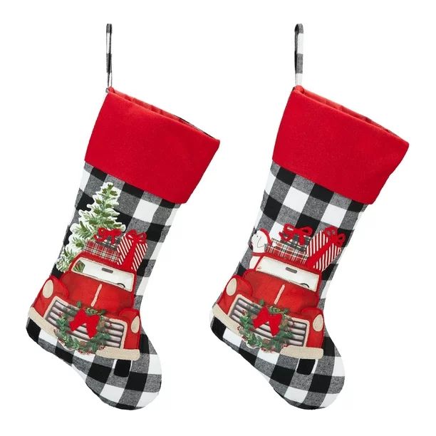 Holiday Time Checkerboard Red Truck Stocking, 20", Set of 2 | Walmart (US)