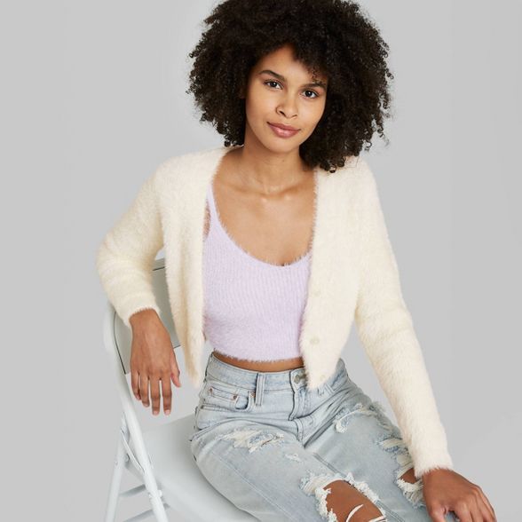 Women's Fuzzy Cropped Cardigan - Wild Fable™ | Target