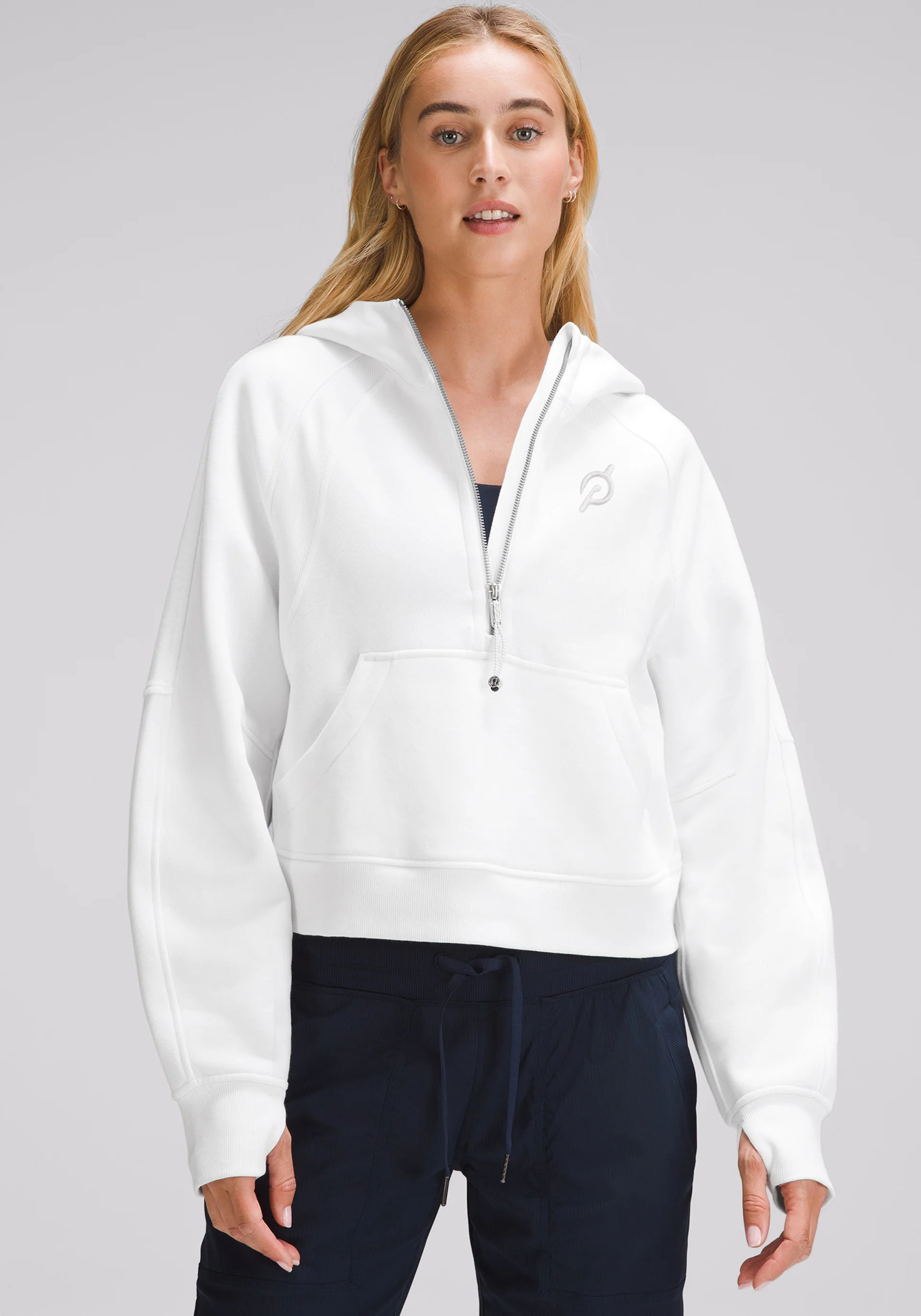 Peloton X Lululemon Women's Scuba Oversized Half-Zip Hoodie in White - Cycling Performance Apparel | Peloton Apparel