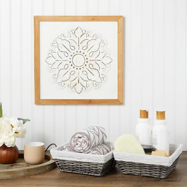 Farmlyn Creek 3 Pack Square Wicker Storage Baskets with Liners for Home Organization, Grey, 9 x 9... | Target