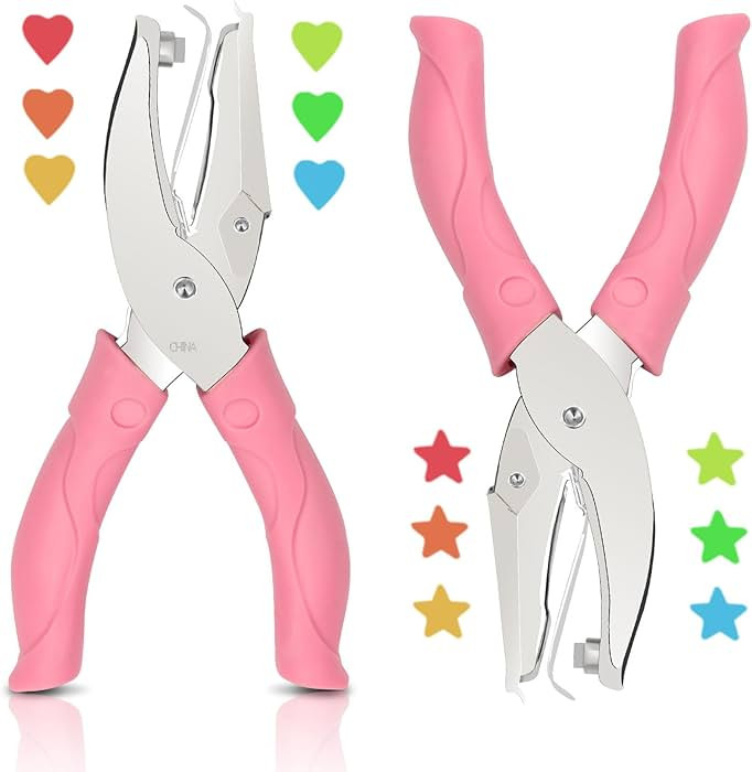 2 Pieces Heart and Star Handheld Hole Paper Punch Metal Single Hole Paper Punch Punchers with Sof... | Amazon (US)